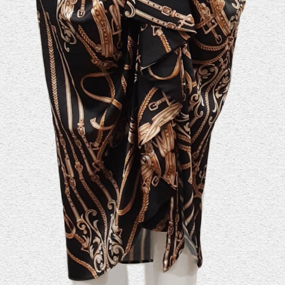 SHEIKE Asymmetric Pencil Skirt. Black and Brown Abstract Print - Picture 4 of 8